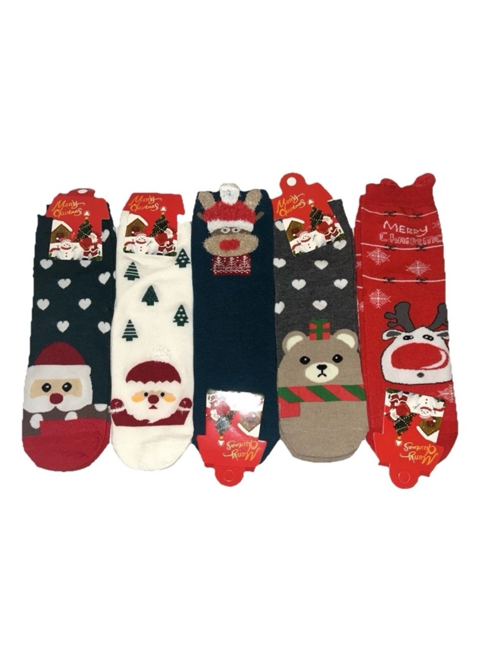 Christmas Santa Reindeer Festive Winter Holiday Sock Bundle 5-Count Novelty NWT